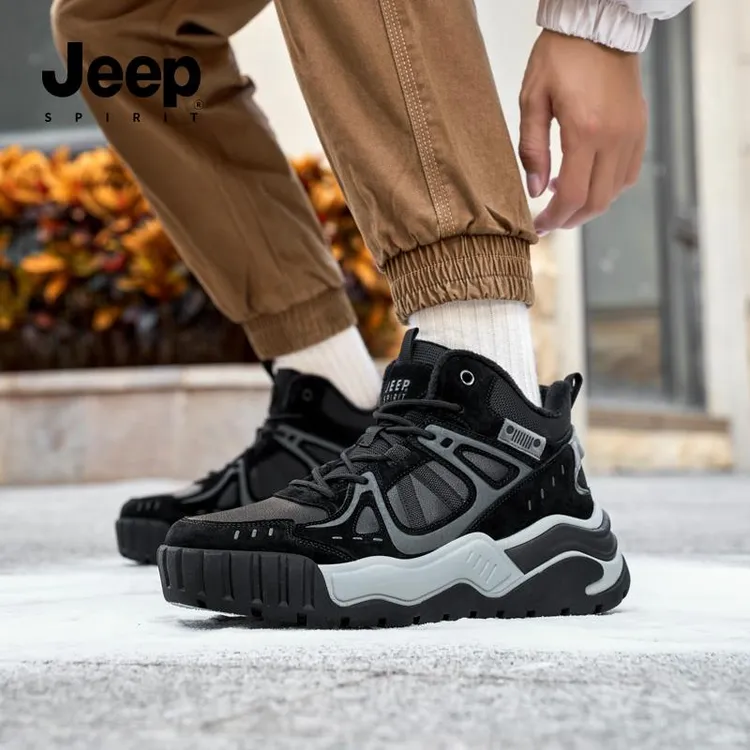 JEEPSPIRIT高帮男鞋2025新款冬季加绒加厚保暖青少年运动休闲板鞋