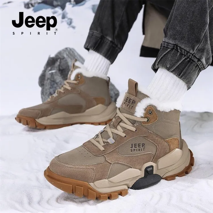 JEEPSPIRIT大码工装鞋冬季加绒保暖户外防滑鞋防水耐磨耐脏劳保鞋