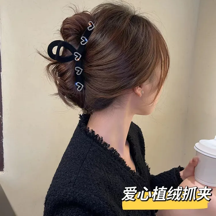 爱黑色爱心复古后脑勺抓夹鲨鱼夹优雅大抓夹百搭氛围感发饰上班族