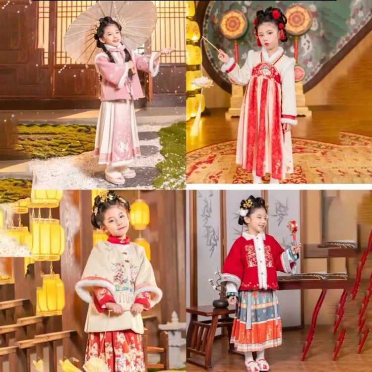 3新年服【3450-3459】古风年服新中式马面裙拜年两件套国风套装女童