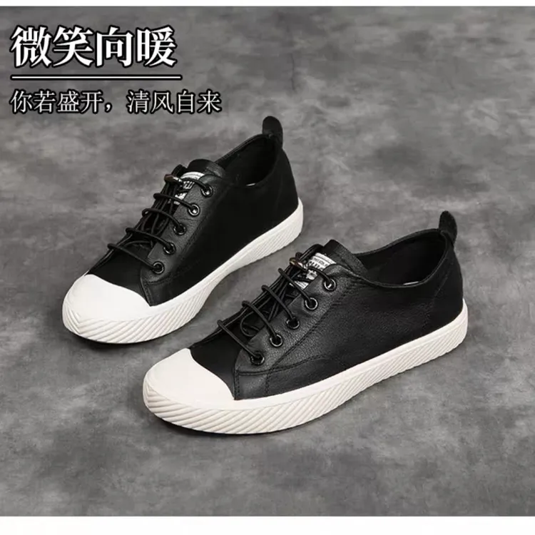 头层牛皮平底低帮小白鞋女潮鞋春秋季韩版时尚红色百搭软底小单鞋