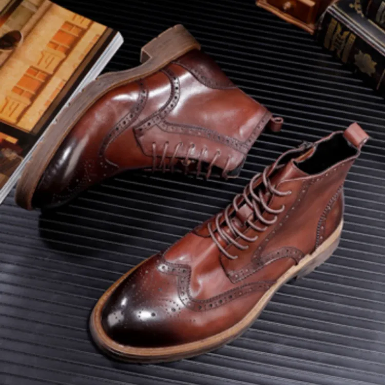 休闲马丁靴切尔西布洛克雕花马皮英伦风圆头百搭真皮透气软底厚底