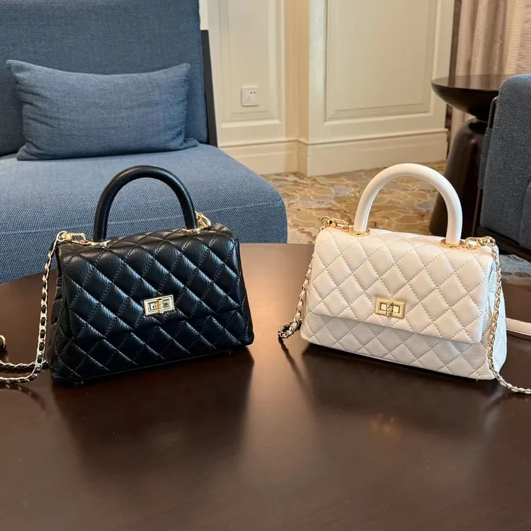 女士小香风手提包单肩包新款女包时尚百搭斜挎包真皮菱格链条包包