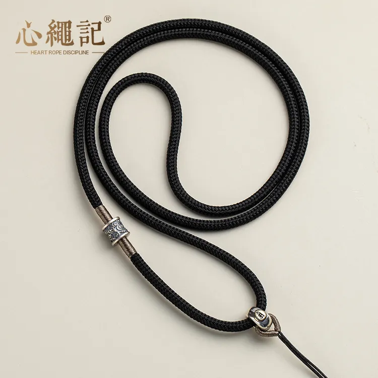 链子925银 链子时尚链子高档精致编绳高档黑色吊坠绳挂脖绳男士