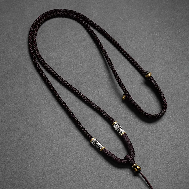 链子925银 六字真言手工佩绳挂脖黑色玉佛平安手工编织玉佛挂绳