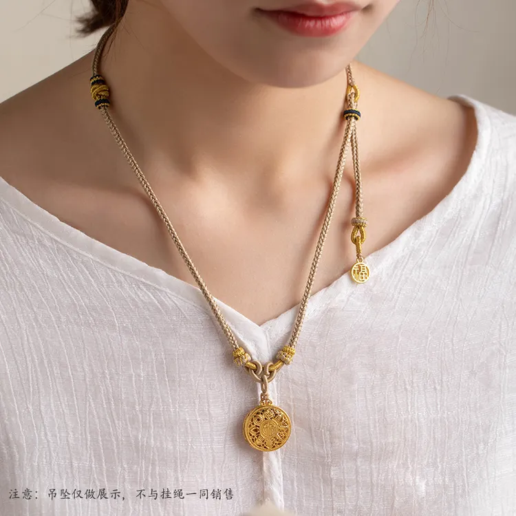 项链佛头手工女士吊坠玉佩吊坠专用黄金编绳金锁平安锁吊坠编绳