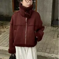 蜗牛家档口新款百搭气质款假皮毛一体毛毛翻领外套3927