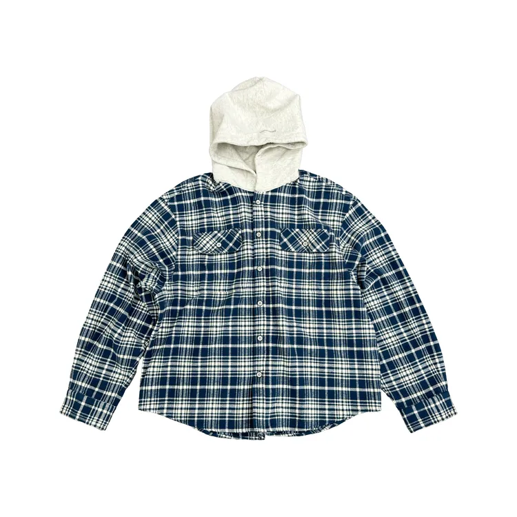 【林锦雄同款】haonanhuang 定制精纺法兰绒格纹衬衫连帽宽松外套