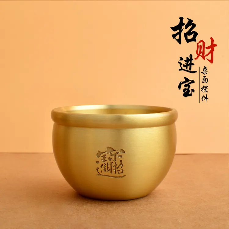 黄铜进宝缸小铜缸纯铜工艺精美家用摆件抛光聚宝盆大象手工打造