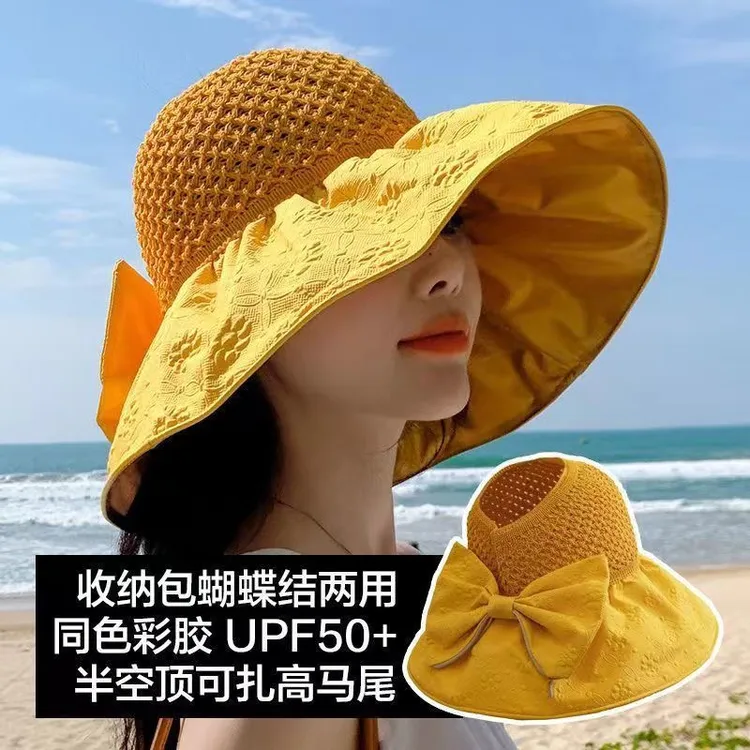 新款夏季彩胶遮阳帽空顶防晒防紫外线扎马尾空顶