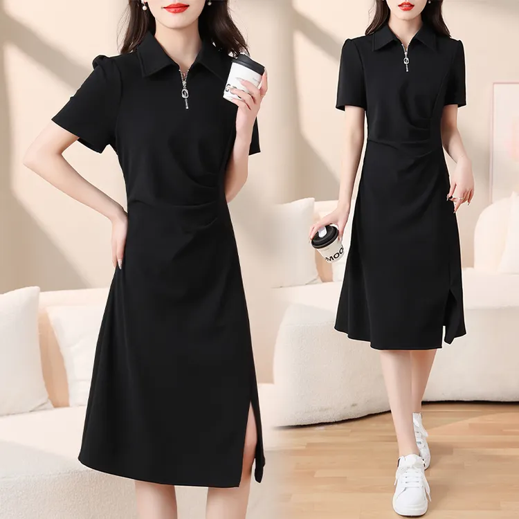 亏本清仓小黑裙女夏季2026新款polo裙时尚气质显瘦休闲中长连衣裙