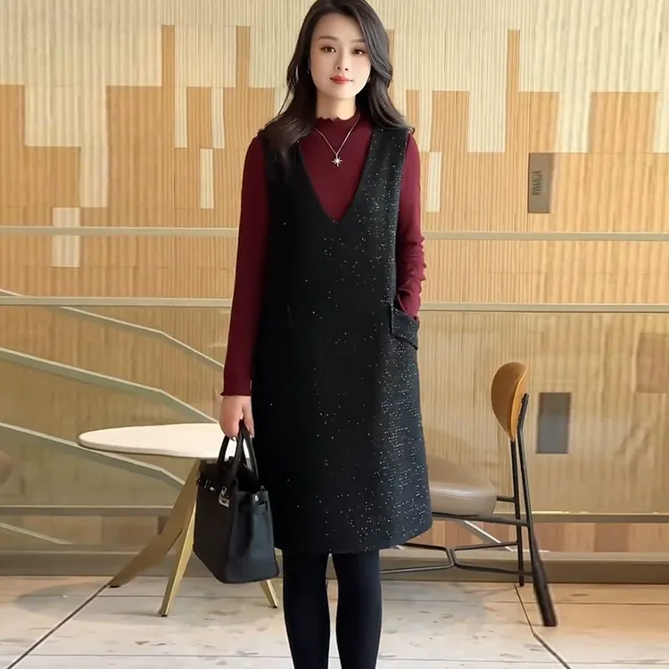 设计感高端大码宽松中长无袖马甲裙子秋季新款遮肉显瘦背心连衣裙