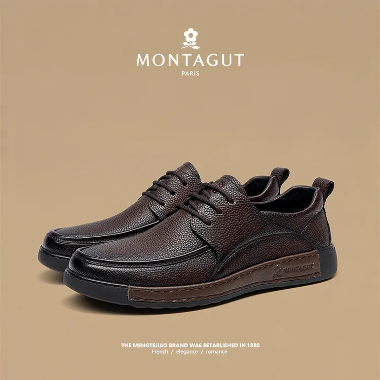 梦特娇爆款休闲皮鞋男士皮鞋舒适商务休闲鞋百搭软底皮鞋开车鞋