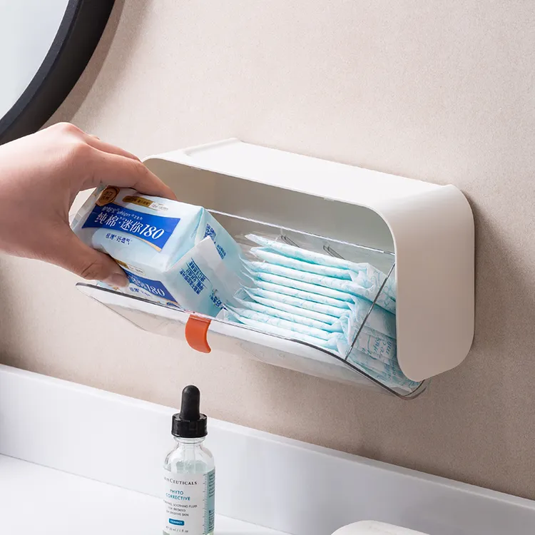 卫生间卫生巾收纳盒免打孔壁挂式厕所纸巾盒放姨妈巾盒透明带盖子