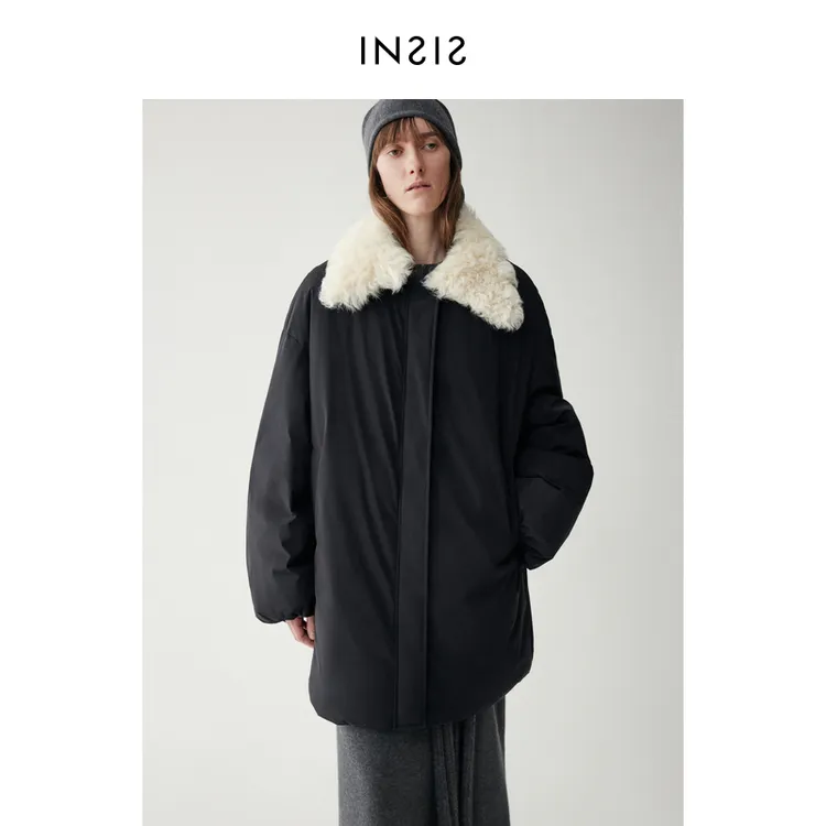 INSIS FEMME可拆卸防水面料毛毛领冬季新款中长羽绒外套女