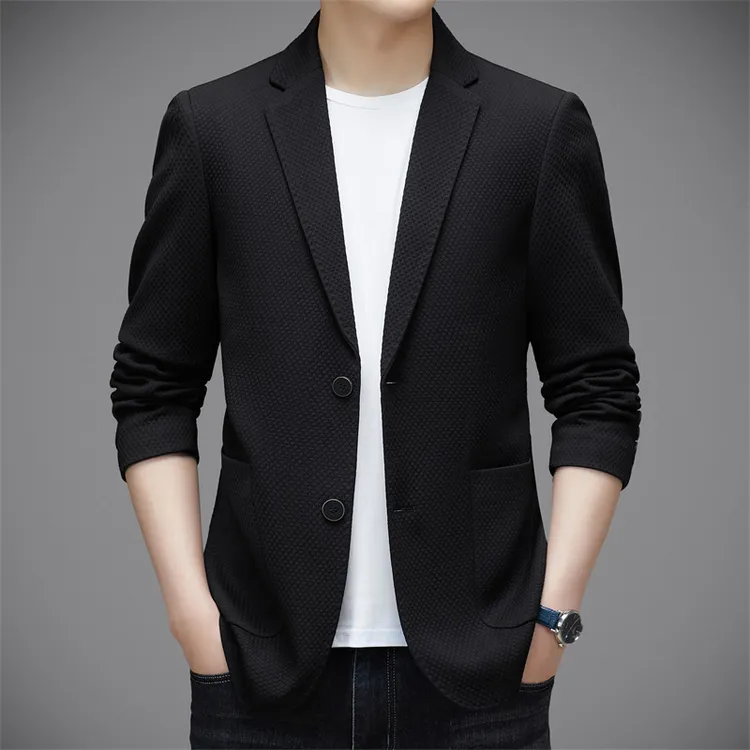 男士休闲西服2024年秋季新款简约百搭商务纯色两粒扣帅气西装上衣
