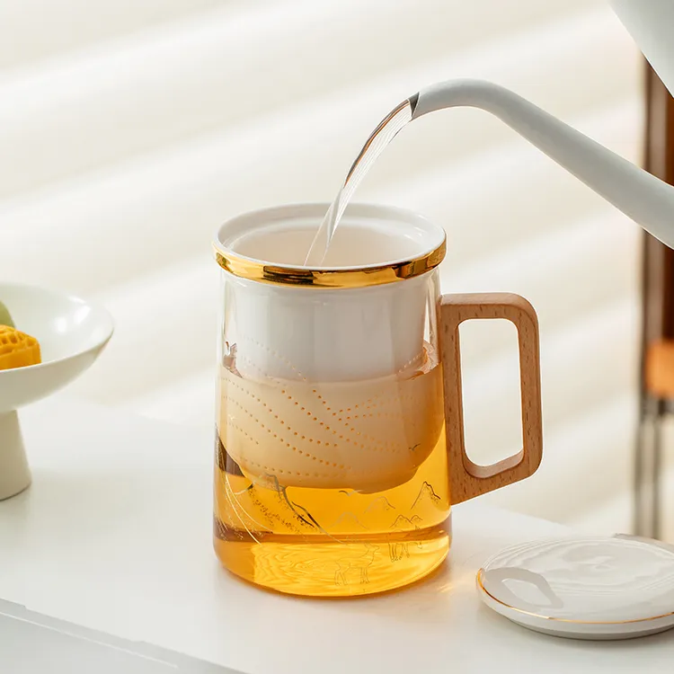 高硼硅玻璃杯子家用水杯大容量带盖陶瓷过滤茶水分离泡茶杯马克杯