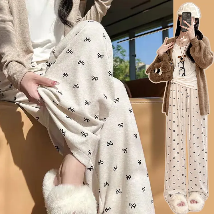 孕妇糯米阔腿裤2024宽松高腰系绳子蝴蝶结显瘦休闲垂感裤女慵懒风