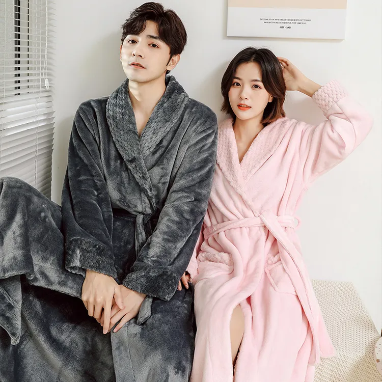睡衣秋冬长款加绒加厚情侣浴袍法兰绒冬天睡袍爆款家居服男女新款