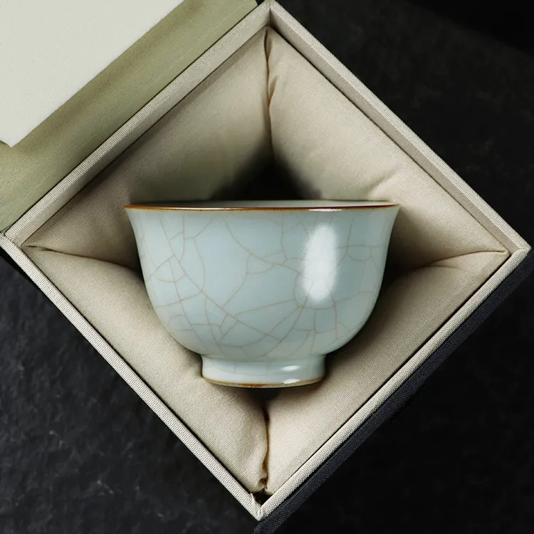 清沐堂主 茶养开片天青汝窑压手杯 冰裂纹陶瓷茶具茶杯普洱主人杯