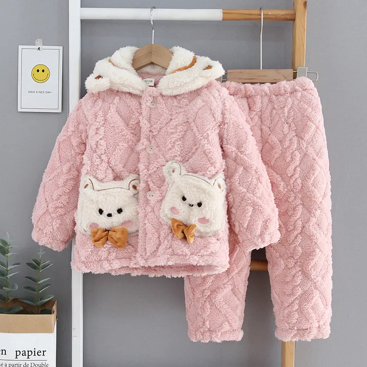 儿童睡衣女童冬季加厚款珊瑚绒夹棉女孩可爱夹棉法兰绒童装家居服