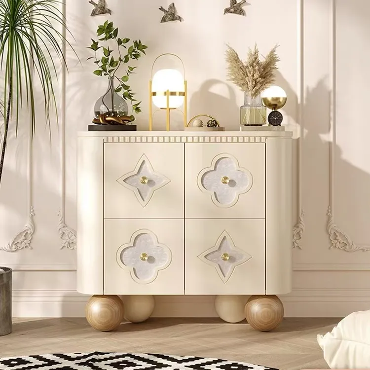 110*40*105法式奶油风餐边柜四叶草储物柜贝壳装饰设计师款收纳柜