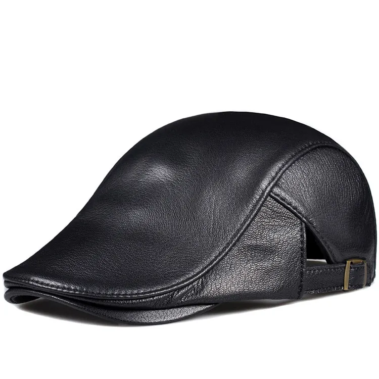真皮帽子男秋冬贝雷帽薄款山羊皮帽子前进帽体闲中老年鸭舌帽百搭