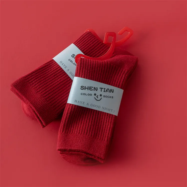 马年红袜子男中筒袜加厚保暖冬季长袜女暗红色本命年羊绒袜情侣袜