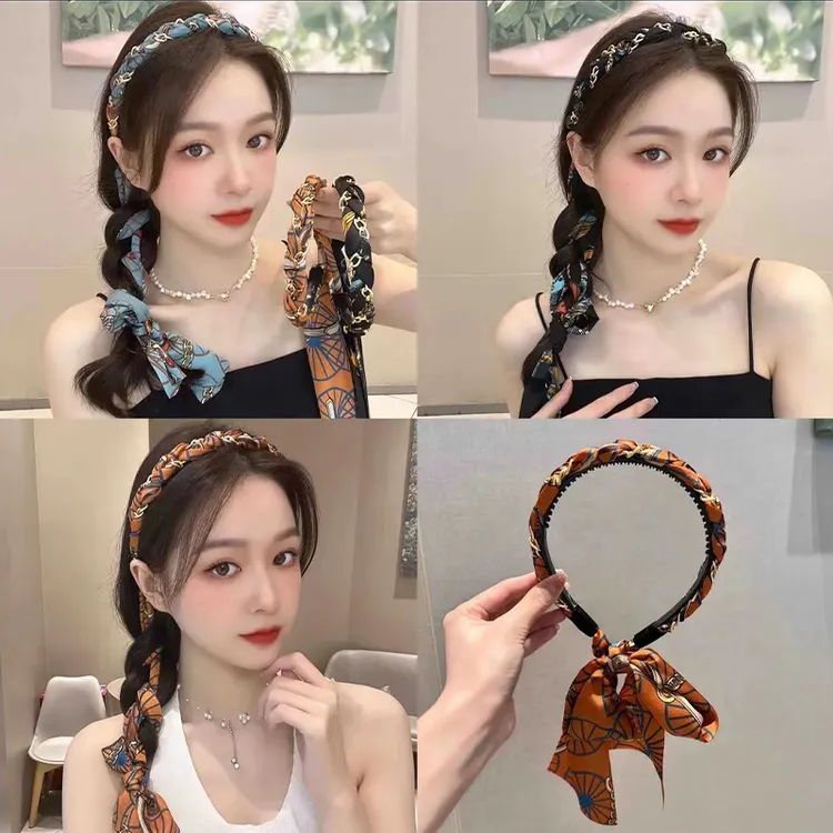 【新疆包邮】复古链条飘带发箍女绑发一体系带头箍夏天丝巾发带编