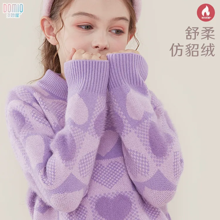 女童毛衣加绒秋冬新款儿童打底衫中大童冬季加厚针织上衣保暖童装