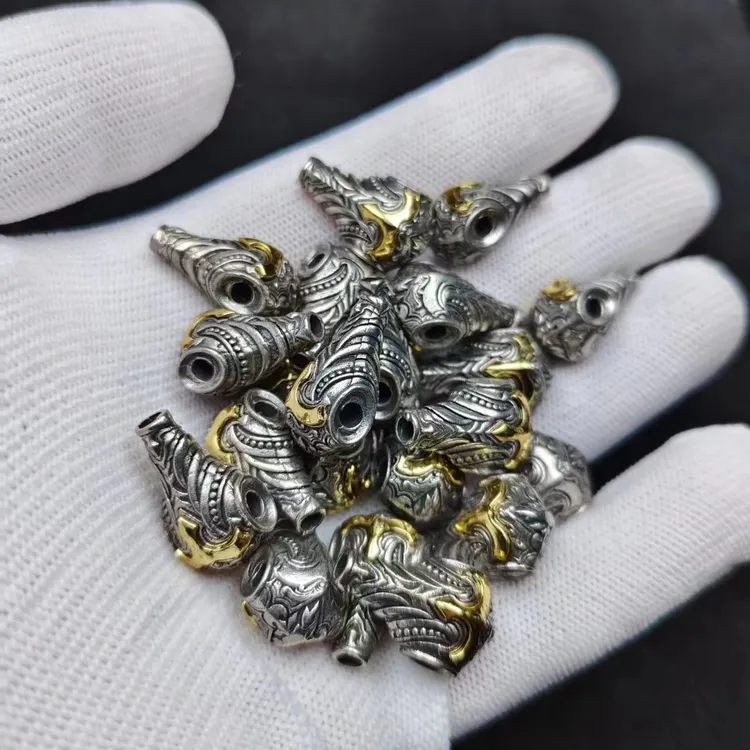 026白铜埃葵斯三通单面金标做旧柏香星月椰蒂小金刚佛头文玩配饰