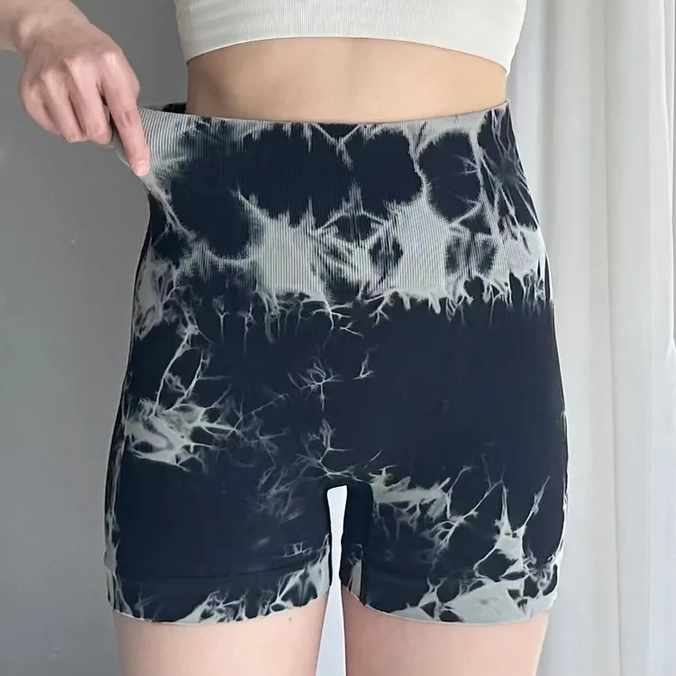 扎染蜜桃提臀夏季薄款瑜伽运动短裤三分短裤女收腹提臀瑜伽短裤