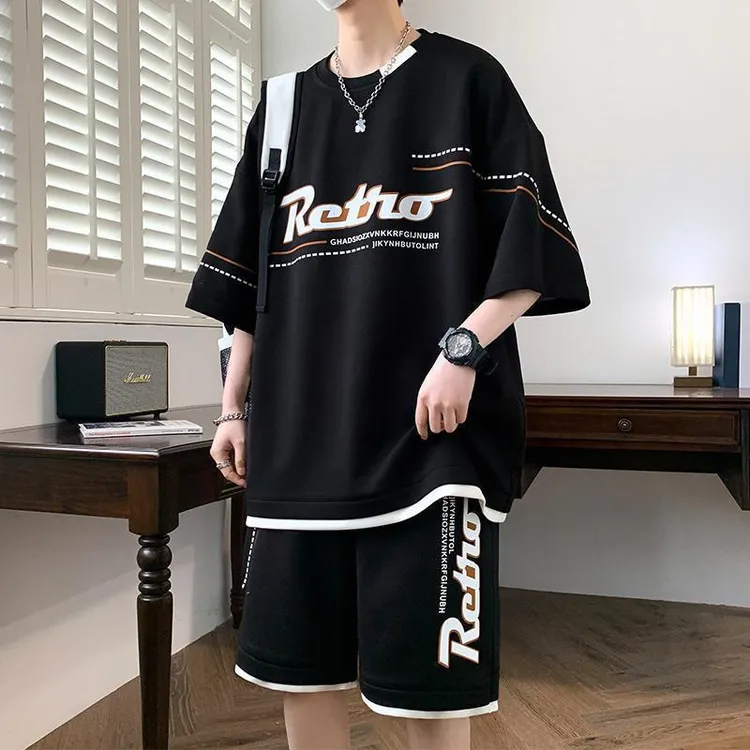 休闲运动套装夏季2025新款短袖短裤男装一套搭配帅气青少年衣服潮
