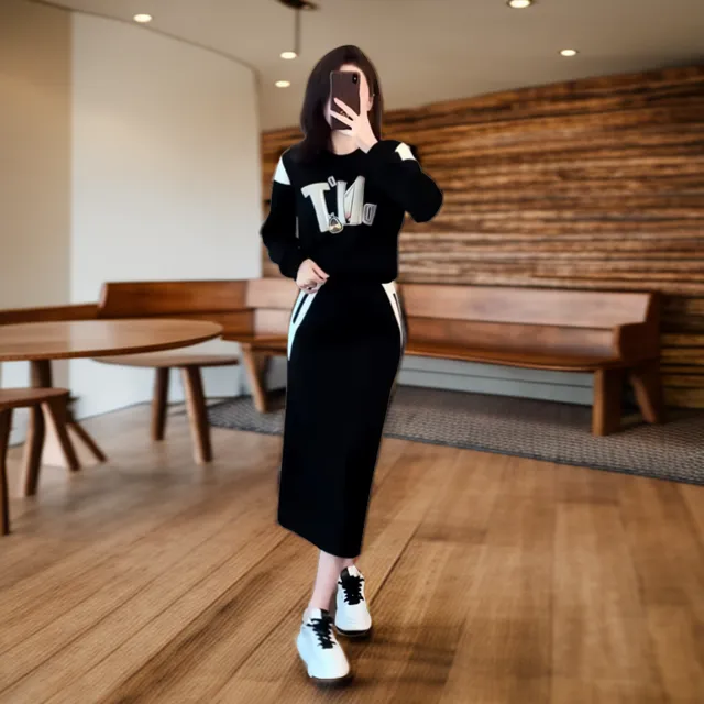 高档休闲时尚套装裙2024春秋新款气质修身显瘦中长款半身裙两件套