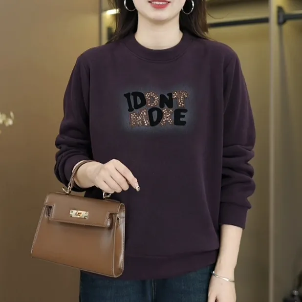 长袖冬季加绒宽松显瘦不起球卫衣百搭遮肚子休闲打底时尚印花女士