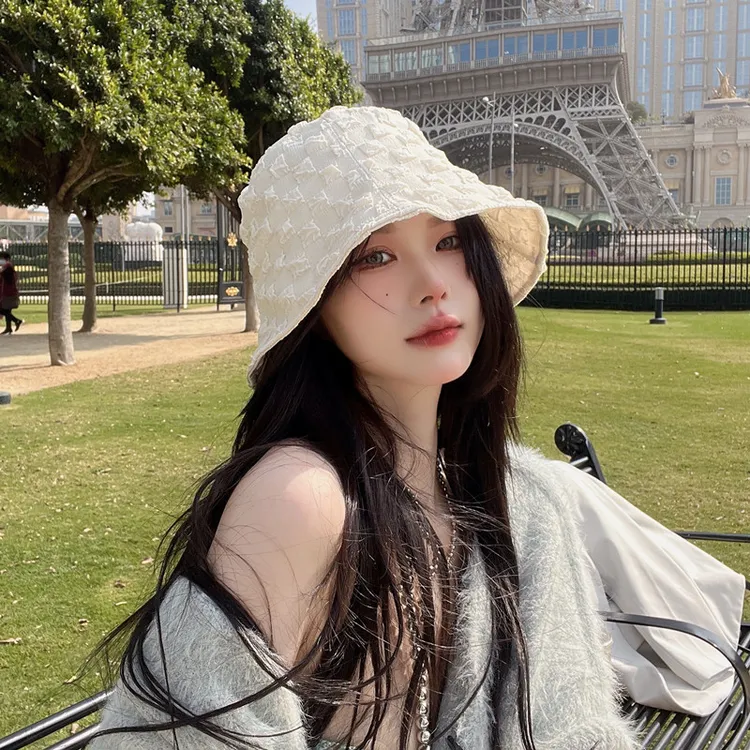 春夏薄款白色渔夫帽女韩版百搭遮阳ins水桶帽素颜遮脸显脸小帽子
