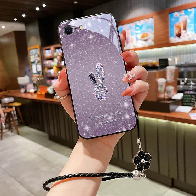 星闪小兔适用苹果6plus手机壳iphone6s玻璃6splus女款挂绳I6硅胶