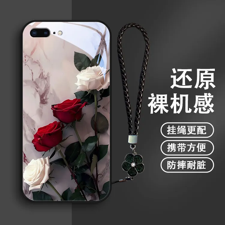 恋人玫瑰适用苹果8plus手机壳iphone7玻璃7plus/8/6/6splus女款挂