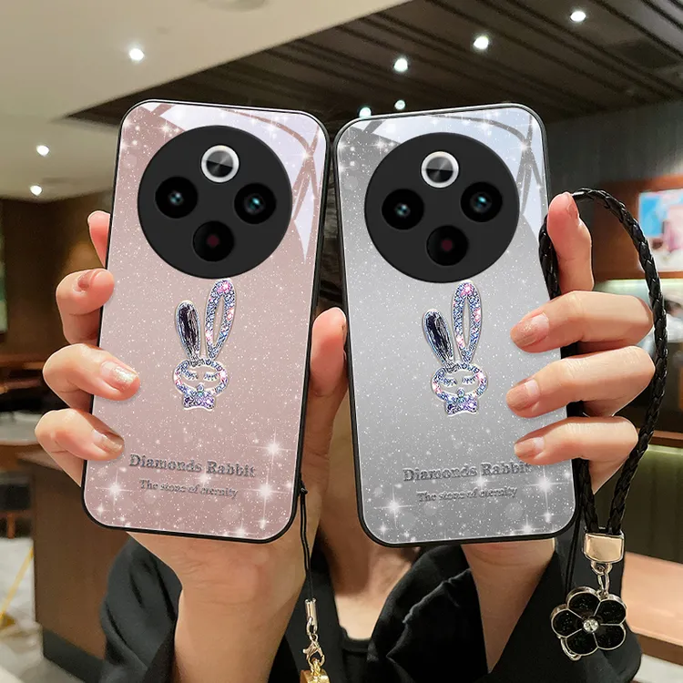 星闪小兔适用vivoY300pro手机壳高级VIVOY300Pro玻璃壳女挂绳软边