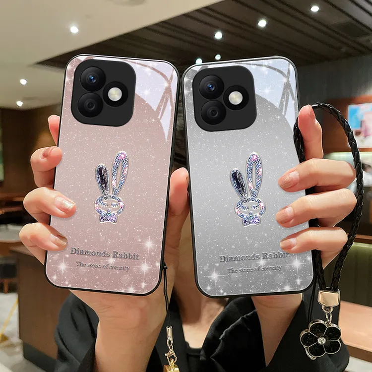 星闪小兔适用华为荣耀x60i手机壳高级荣耀X60i玻璃壳女挂绳软边防