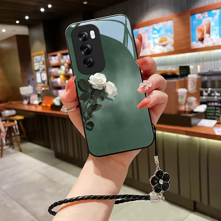 素雅花朵适用OPPOReno12手机壳新款reno12pro女玻璃壳reno12pro+