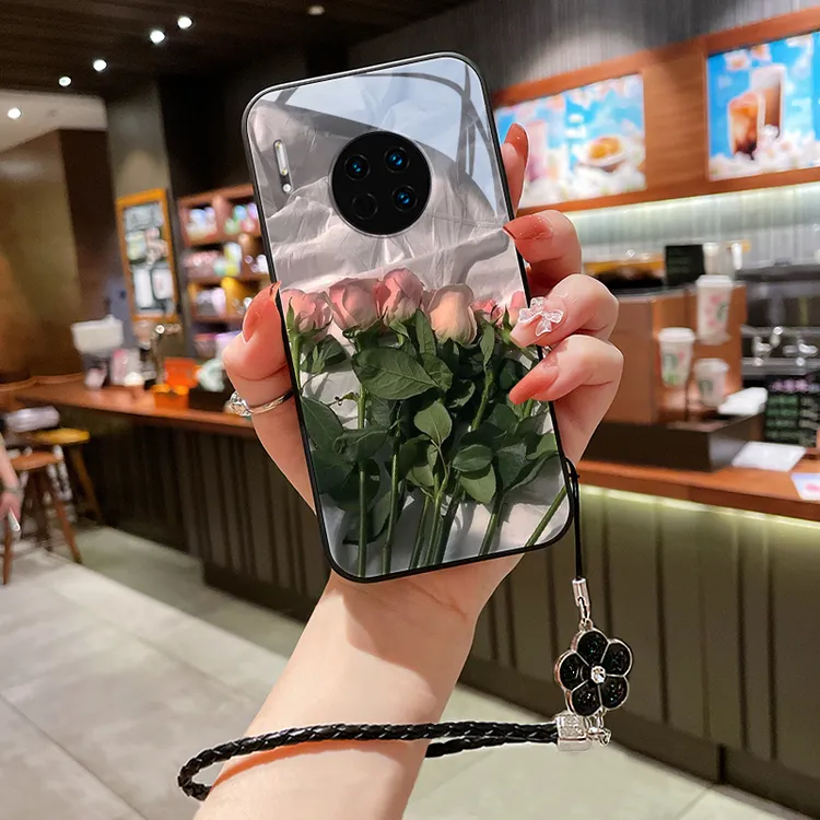 粉红花朵适用华为mate30pro手机壳Mate30情侣mate20女款高级挂绳m