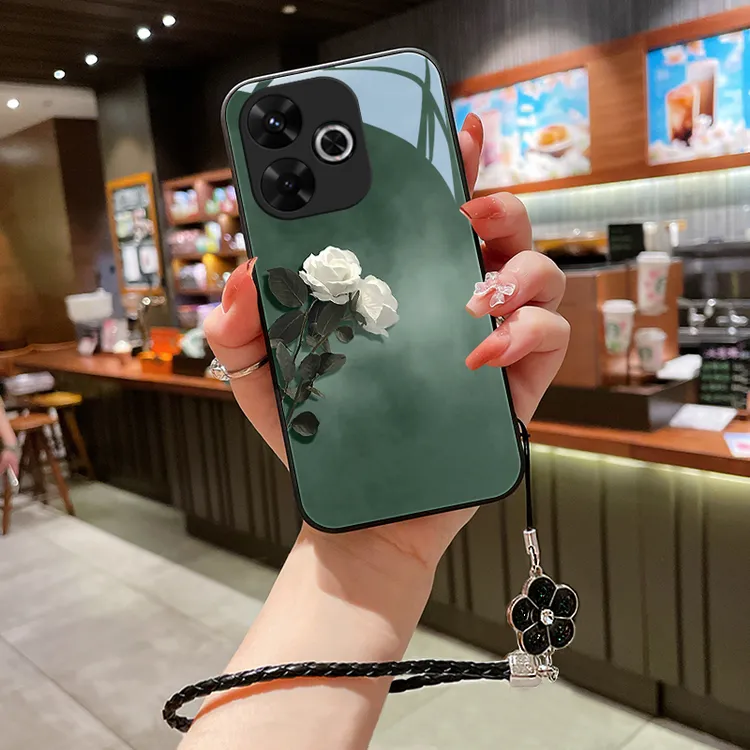 素雅花朵适用红米note13R手机壳新款RedmiNote13Rpro女玻璃壳挂绳