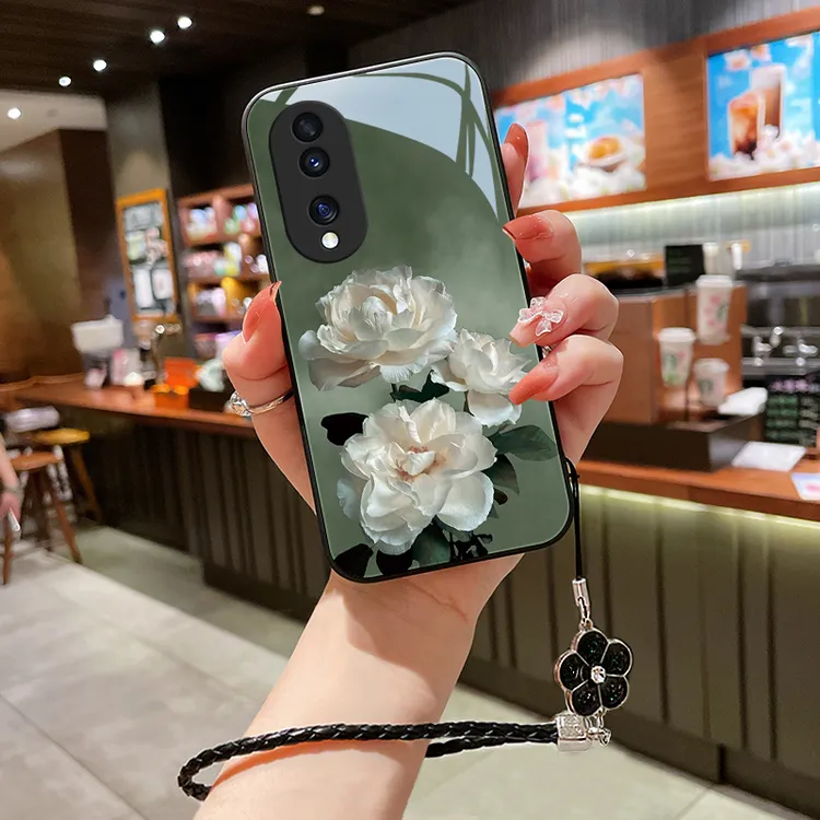 洁白花朵华为荣耀70pro手机壳honor70玻璃女款挂绳70pro+全包防摔
