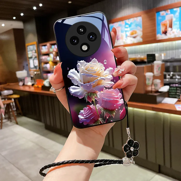 绽放玫瑰适用OPPOA3Pro手机壳oppoa3pro玻璃壳女挂绳超薄硅胶全包