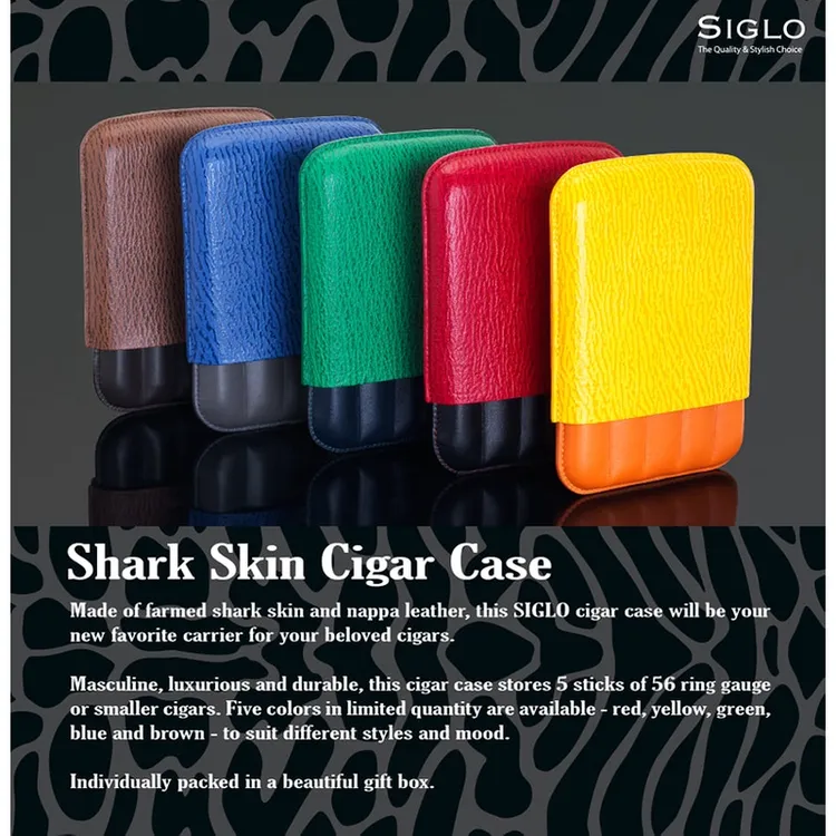 Siglo Shark Cigar Case世纪雪茄皮套5支装 鲨鱼皮材质雪茄便携盒