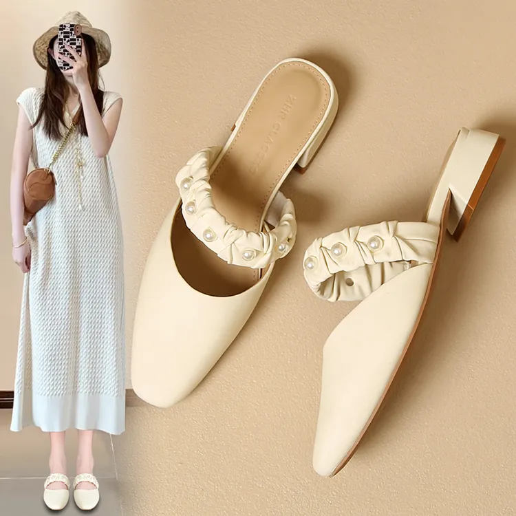 ZHR/则则粗跟凉鞋女2025夏季一脚蹬玛丽珍女鞋晚晚风温柔穆勒半拖