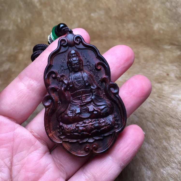 海南黄花梨油梨观音吊坠，双面雕刻精工细作男戴观音女戴佛，收藏品