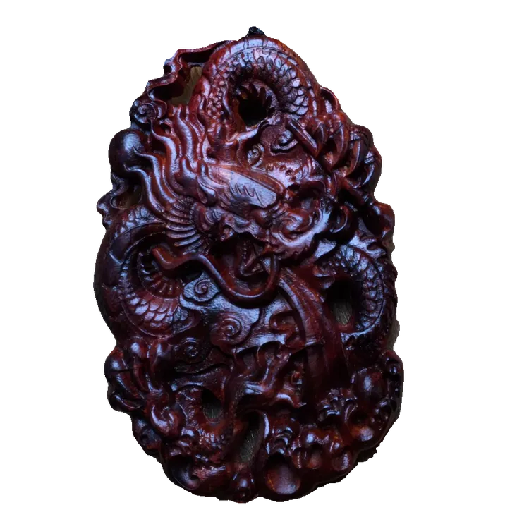 海南黄花梨油梨吊坠，龙牌双面立体镂空雕刻，手工精雕收藏佳品。