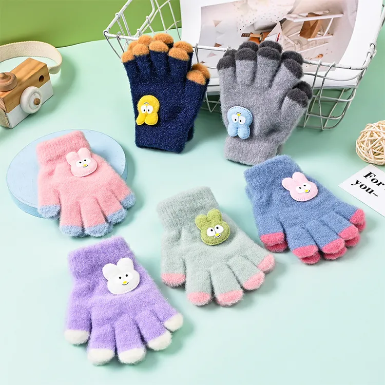 冬季加厚防寒卡通婴幼儿保暖手套全指小孩男宝女宝五指儿童手套